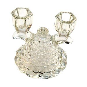 Vintage Double Candlestick Candle Holder Pressed Imperial Glass Katy Lace Edge